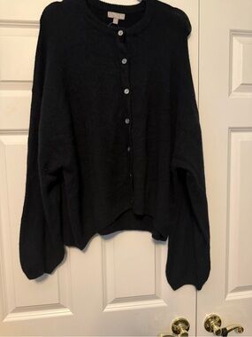 J. Crew Black Button-Up Crewneck Cardigan Sweater